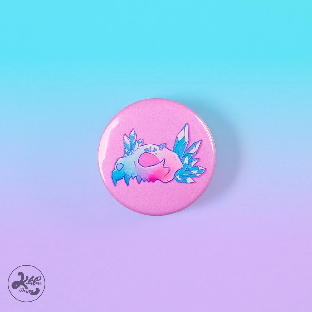 Crystal-Skull-59mm-Button-Pin-or-Magnet-kilatora-design.