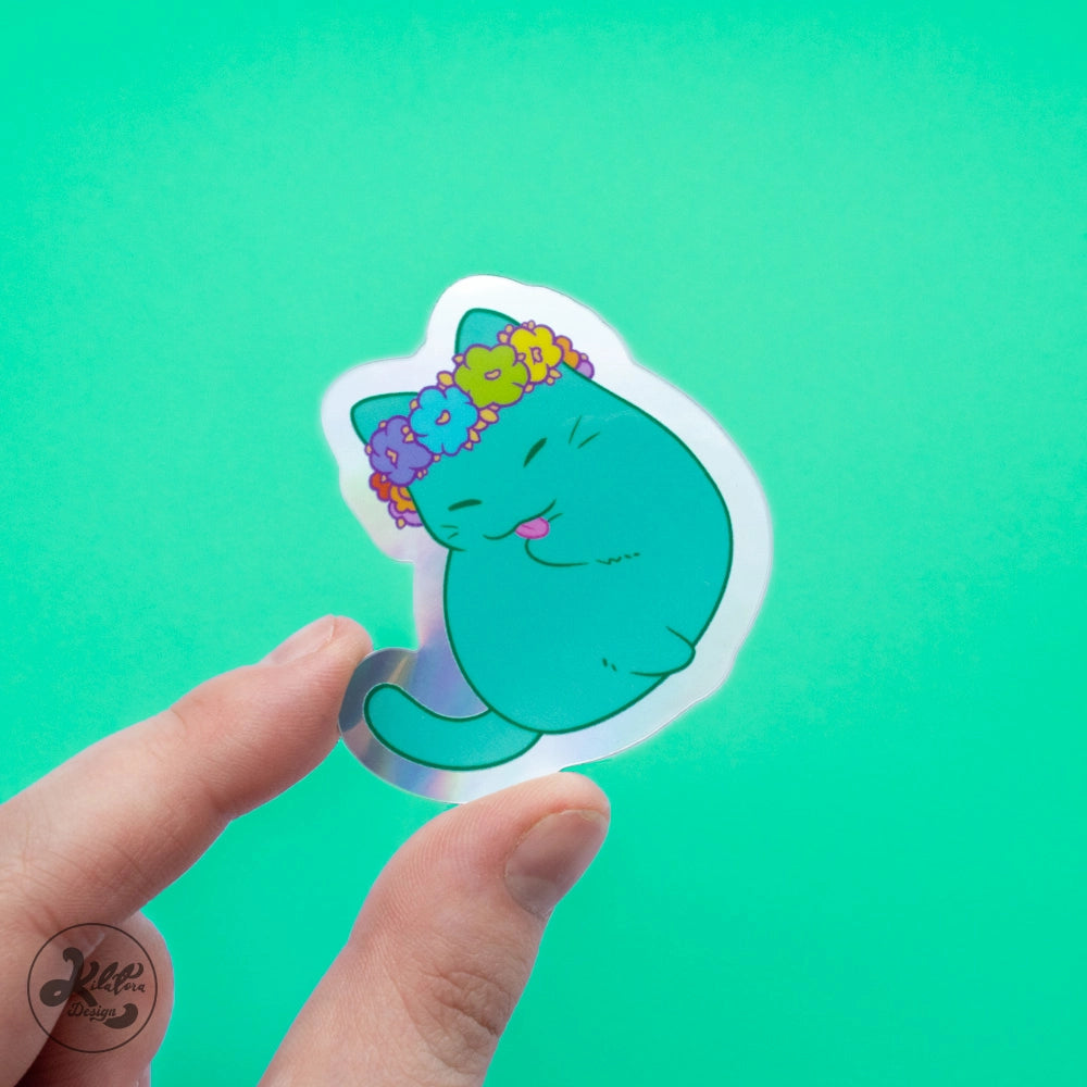 Flower_Cat_HOLO_Vinyl_Sticker_-_Kitty