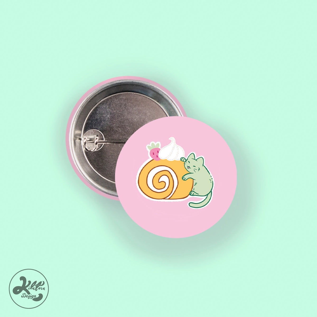 Kitty Dessert fabric 38mm Button Pin