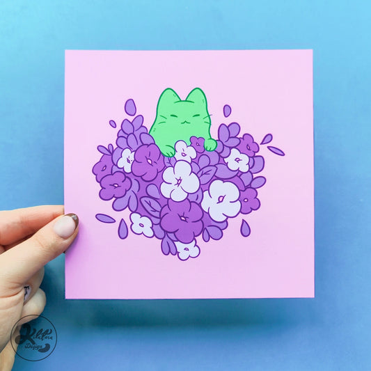 Flower Heart Postcard - Kitty