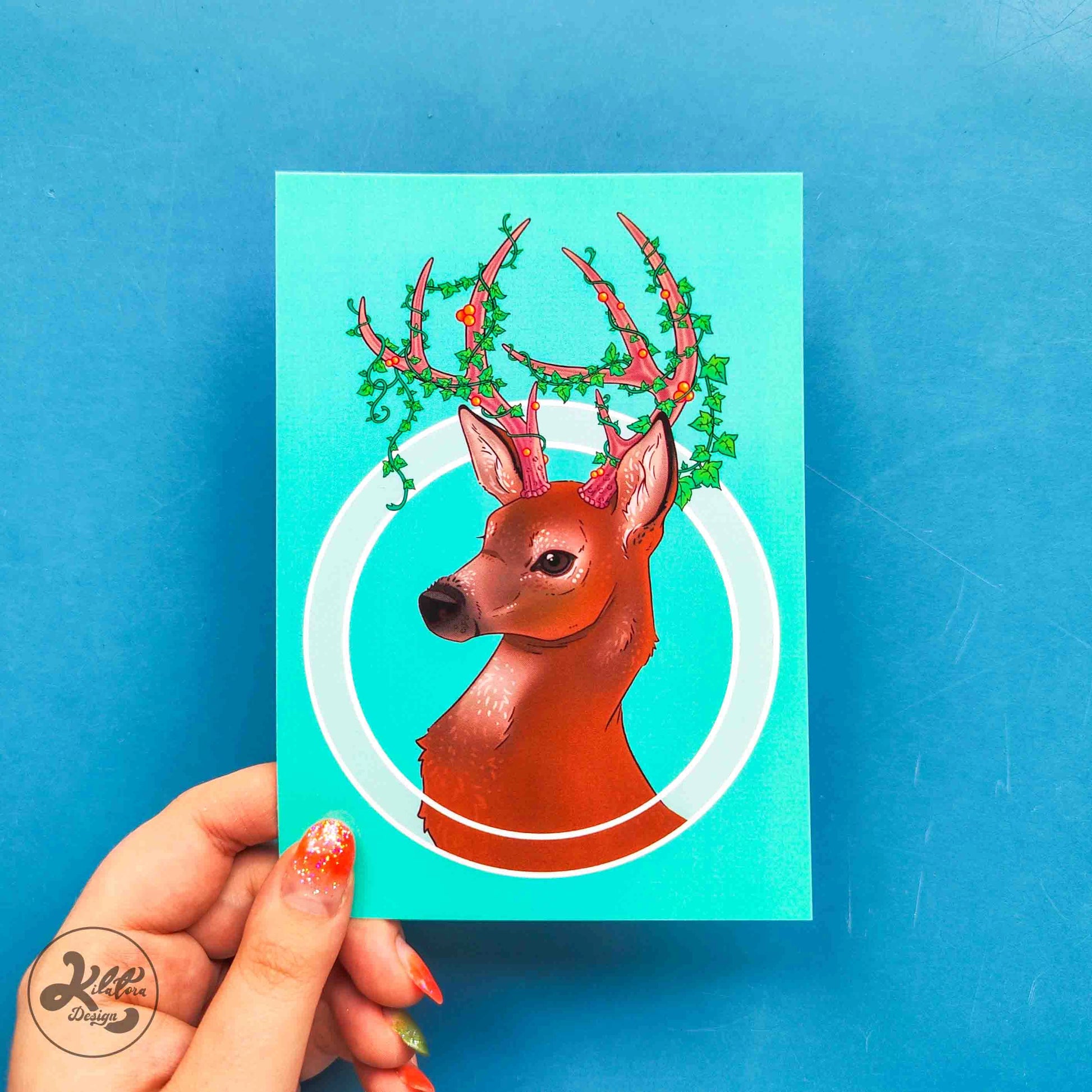 colorful-deer-postcard-A6-size-kilatora-design.
