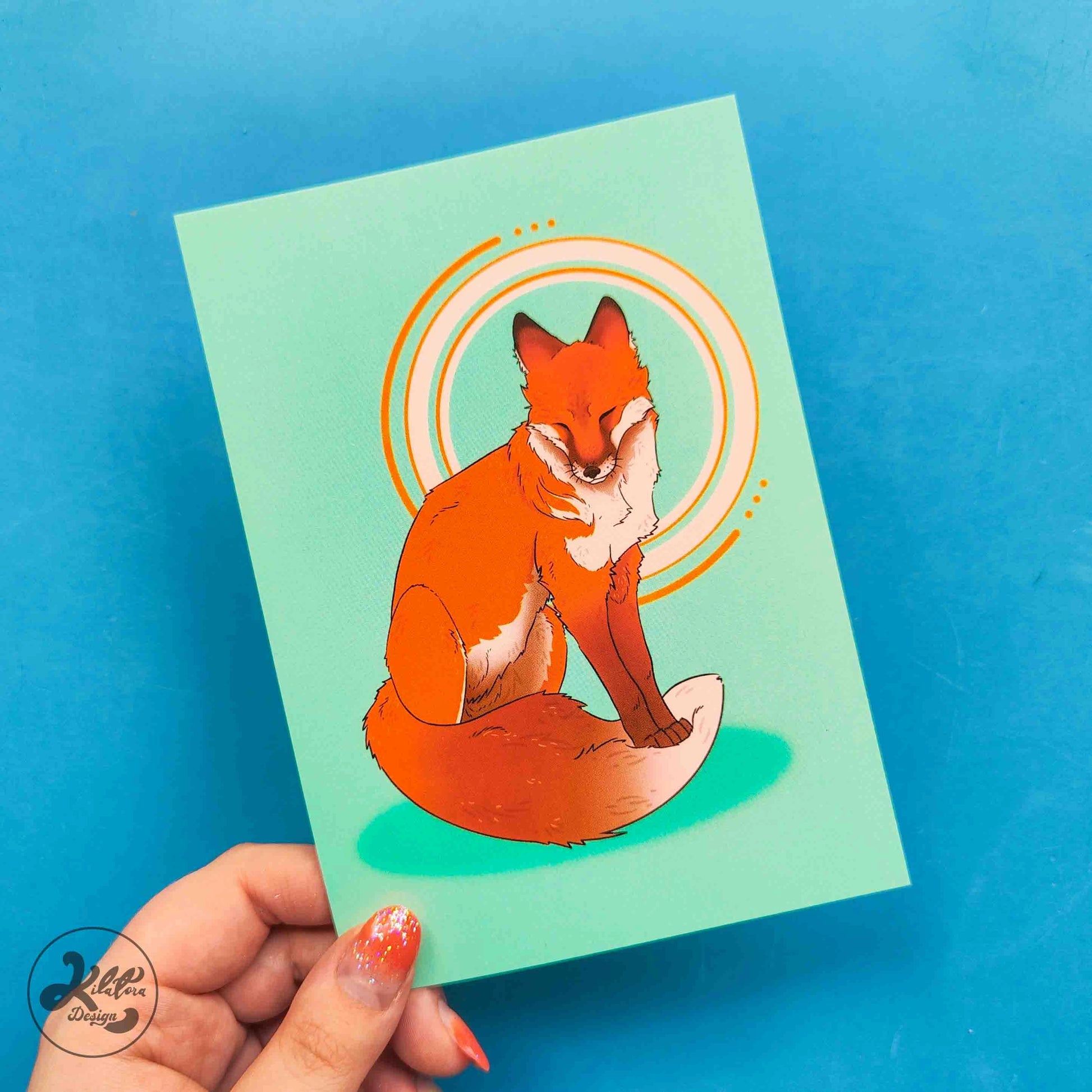 colorful-fox-postcard-happy fox-kilatora-design.